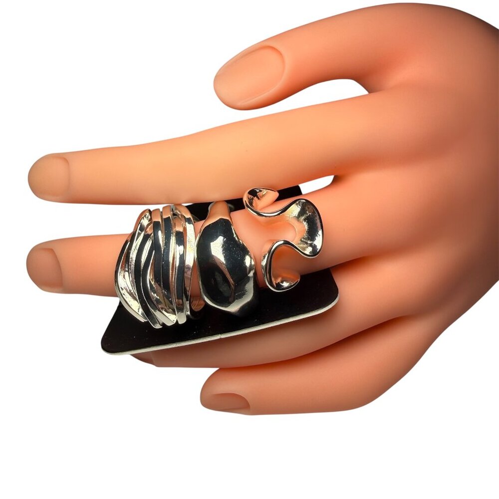 NWT Pretty Little Thing Silver Abstract Textured Ring Multi Pack of 3